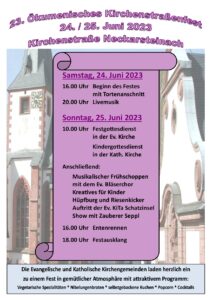 Veranstaltungsplakat 23. Ökumenisches Kirchenstraßenfest 24/25. Juni 2023